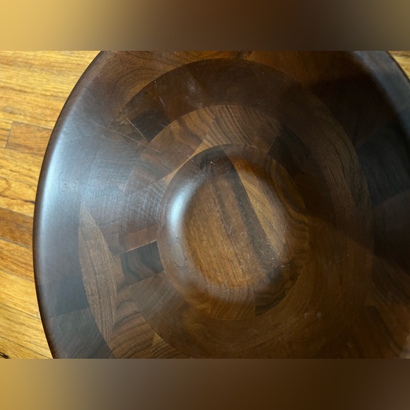 Vintage Mid Century Walnut Wood Salad Bowl MCM 13" - Picture 4 of 7